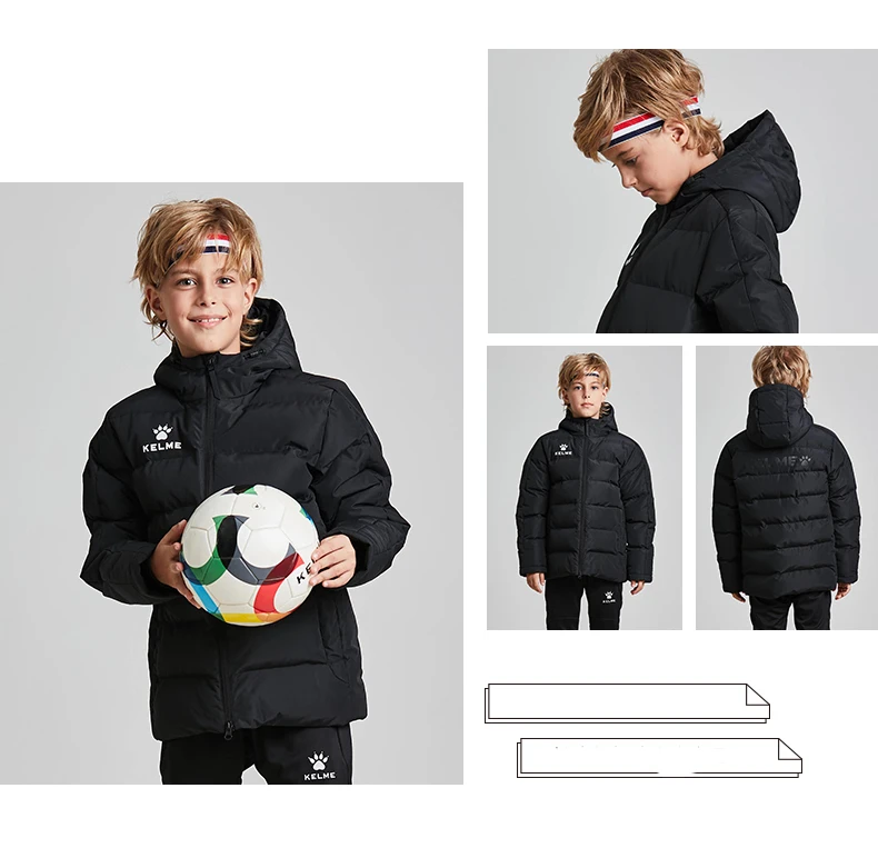 KELME/Зимний Детский пуховик для мальчиков; Длинные Стильные плотные теплые парки с капюшоном; детская верхняя одежда для бега для больших девочек; куртки; 3883406