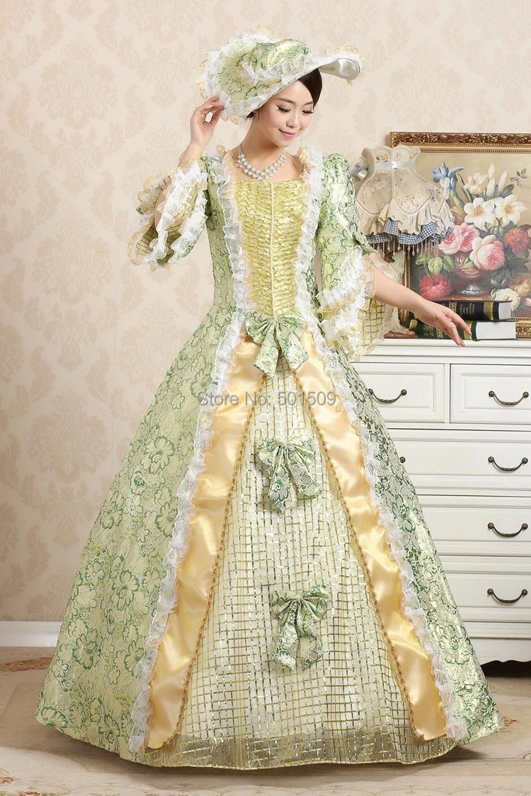 

Зеленое средневековое платье с шляпой, платье королевы эпохи Возрождения, костюм в викторианском стиле/Мария-Антуанетта/Гражданская война/Бал в стиле колоколоний Белль