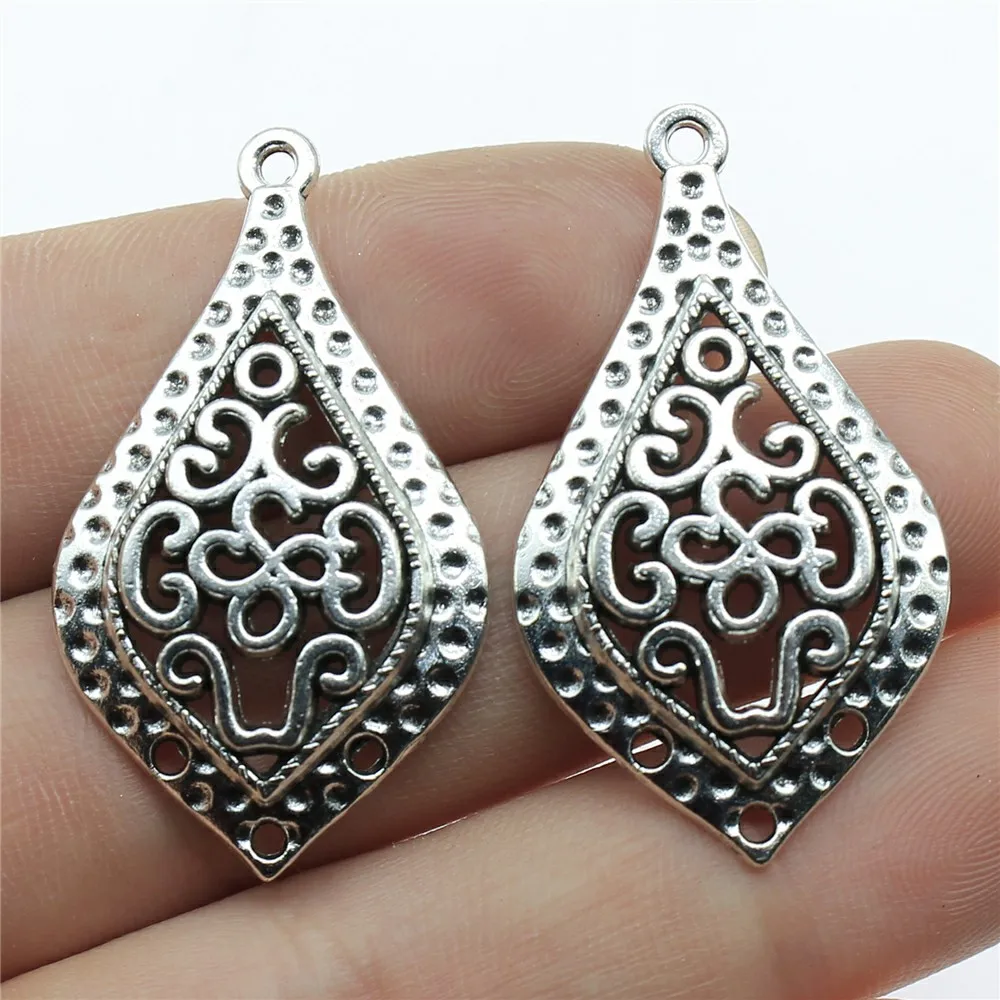 WYSIWYG 5pcs 40x23mm Carved Drop Charms For Jewelry Making Drop Shaped Charm For Earring Hollow Carved Water Drops Shape Charms