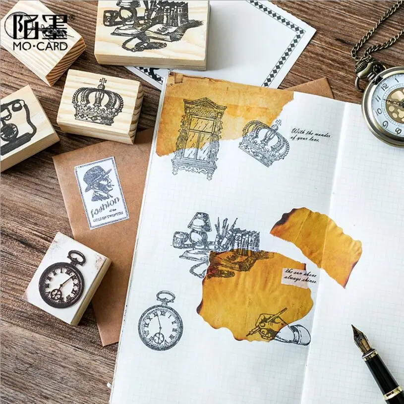 Винтажная Корона 12 стилей деревянные штампы DIY и резиновые для скрапбукинга