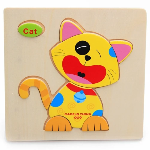 cat Дети 3D головоломки деревянные игрушки для дети мультфильм Животные движение фрукты головоломки интеллект детей Ранние развивающие игрушки - Цвет: cat