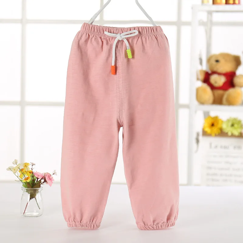 Pink 12M-5T Baby Summer Candy Color Anti-Mosquito Pants Boy Girl Soft Bamboo Cotton Tie Bloomers Loose Pants Kids Spring Harem Pants - Цвет: Pink