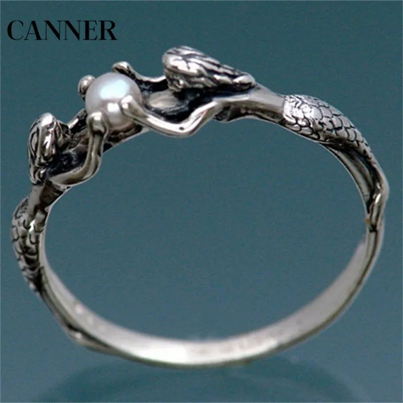 Canner, женские кольца, винтажные, две русалки, с жемчугом, Ретро стиль, кольца, свадебные, Обручальные, серебряные, ювелирные изделия, для женщин