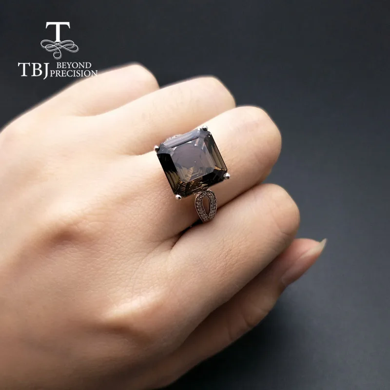 TBJ новый дизайн дымчатые кварцевые кольца натуральный драгоценный камень