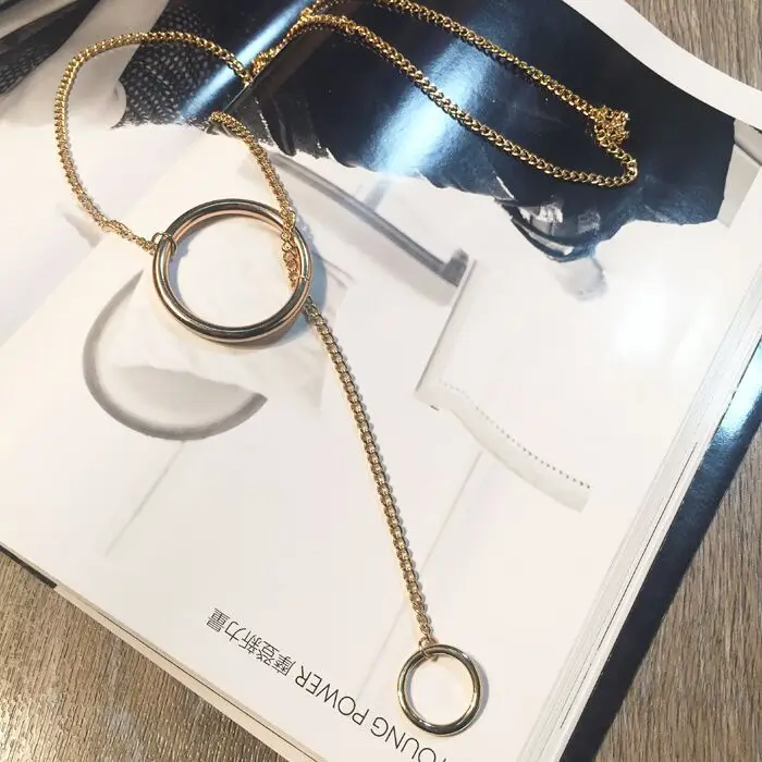 Винтаж Длинные Золотые Коренастый Цепи Ожерелье Женщины Позолоченные Длинная