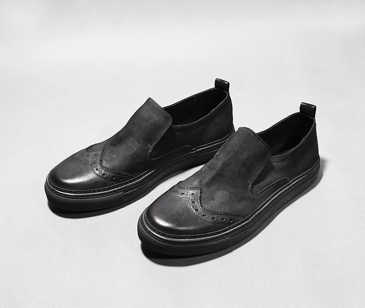 Мужские мокасины без застежки черные лоферы из натуральной воловьей кожи с