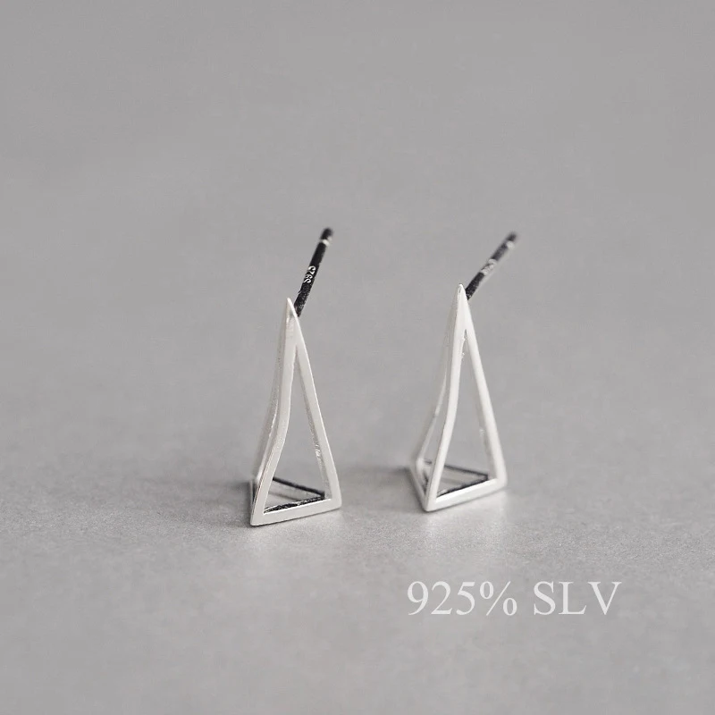 

925 Sterling SV solid triangular pierced white, white nail, simple geometry, European and American fresh temperament