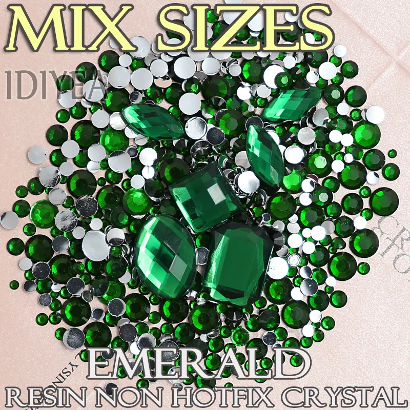 Изумрудные Стразы для ногтей разных размеров 1500 шт./лот смола плоские кристаллы