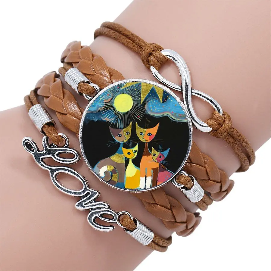 Горячая Распродажа стеклянный кабошон Многослойный черный/коричневый кожаный