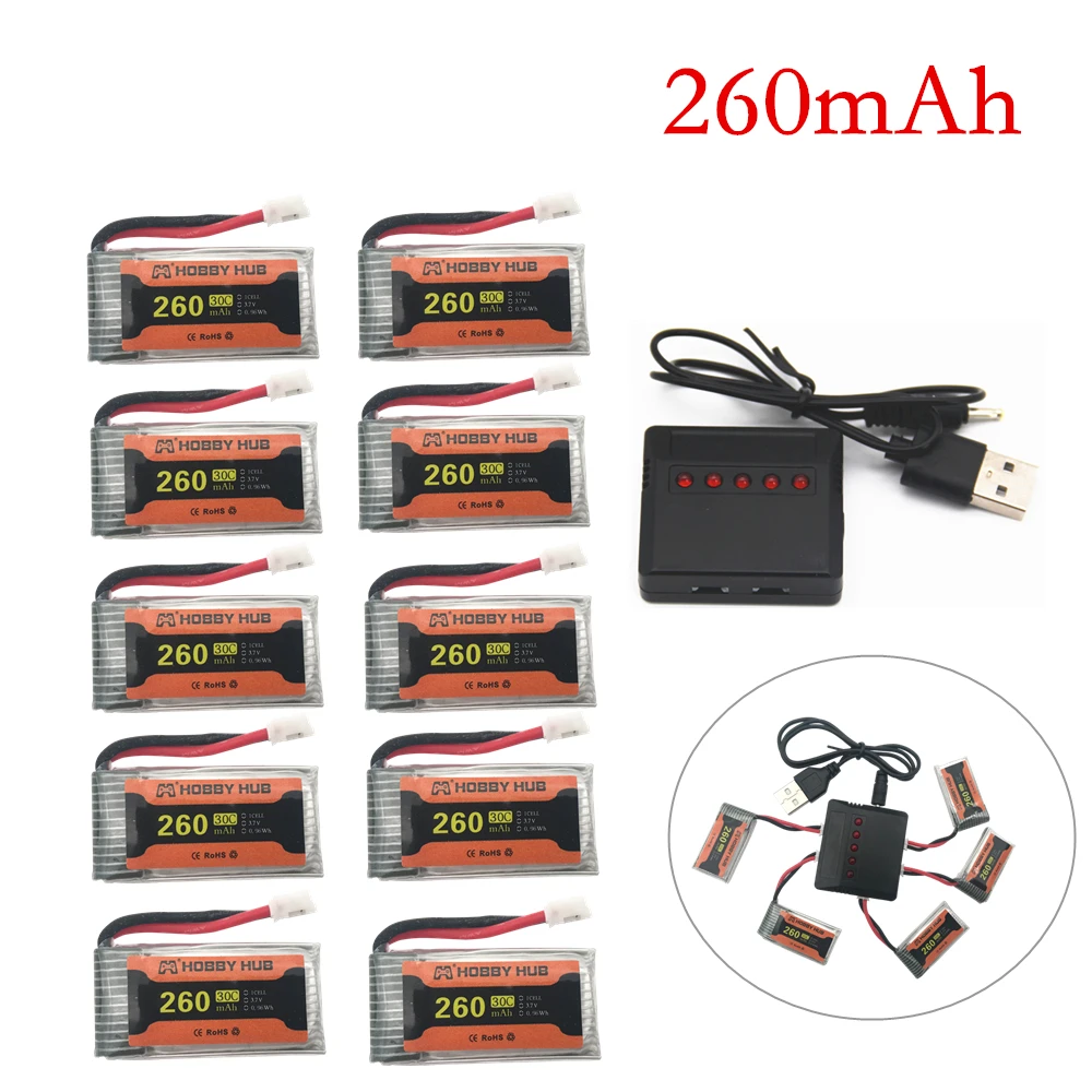 10 шт. 3,7 в 260 мАч для Eachine E010 E010C E011 E013 H36 Мини RC Квадрокоптер 3,7 в 260 мАч 30C Libo аккумулятор с зарядным устройством