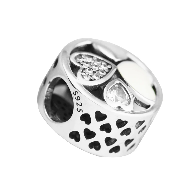 

Hearts Of Love With CZ Stones Charms Bead DIY Jewelry 100% 925 Sterling Silver Jewelry Fit Noraml Charm Bracelet Mother's Day