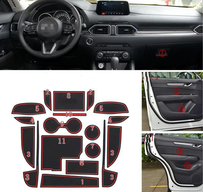 Car Door Gate Slot Mats Cup Armrest Storage Pad Mat For Mazda CX-5 2017 2018 2019 2020 | Groove