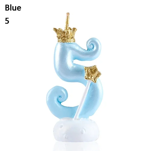 Blue-5with box 1 шт. розовая Корона 0-9 цифровой номер торт свечи Топпер для торта «С Днем Рождения» вечерние украшения для детей свадебные принадлежности - Цвет: Blue-5with box