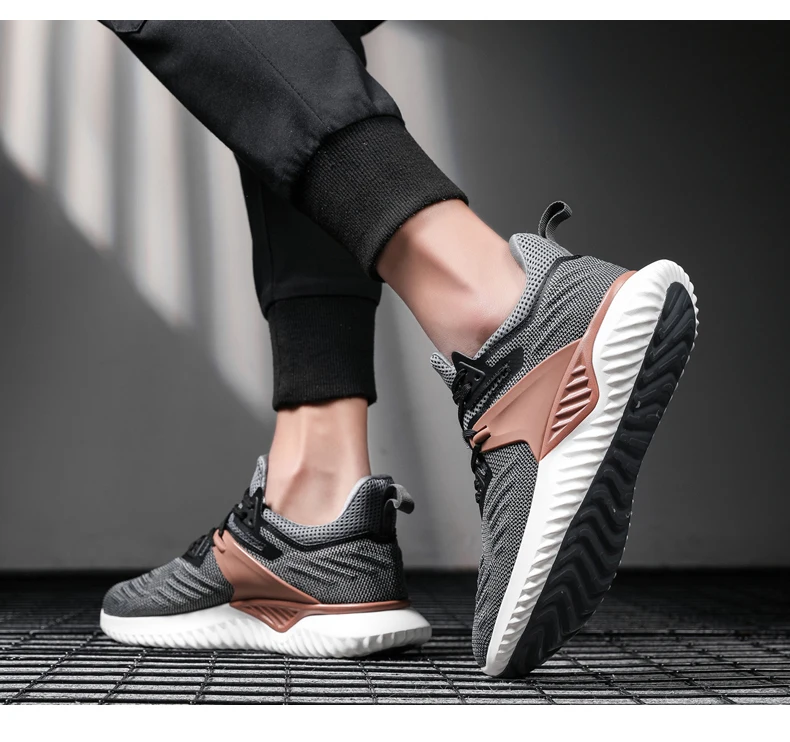 KJEDGB Дизайн высокое качество мужские кроссовки черный серый Flyknit дышащая прогулочная повседневная обувь мужские теннисные туфли большой размер 39-46