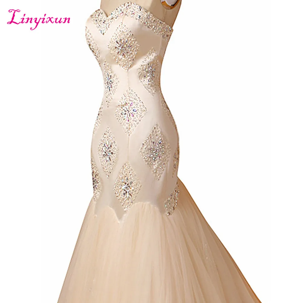 Платье-Русалочка Linyixun длинное вечернее платье без рукавов с длинным шлейфом и
