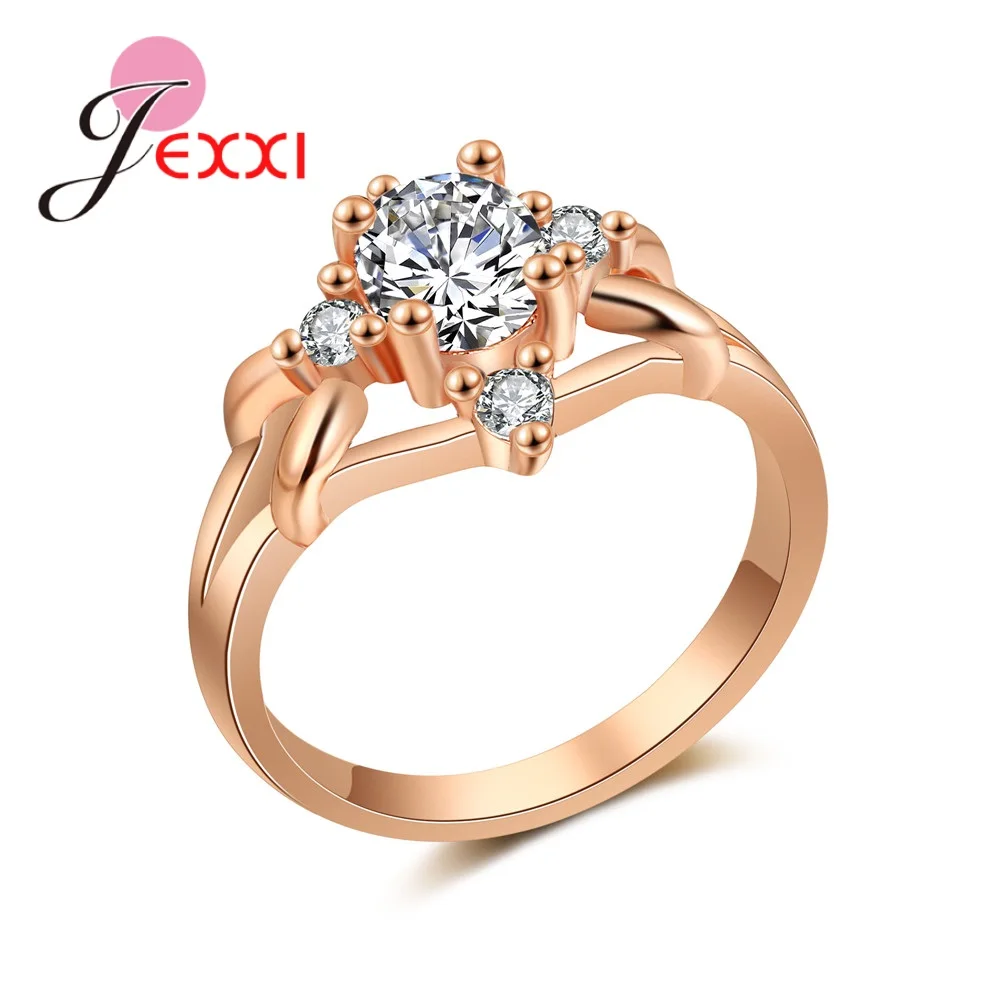 

Clear Crystals Zircon Engagement Rose Gold Rings for Women Wedding Female Anel Austrian Crystals Jewelry Top Quality