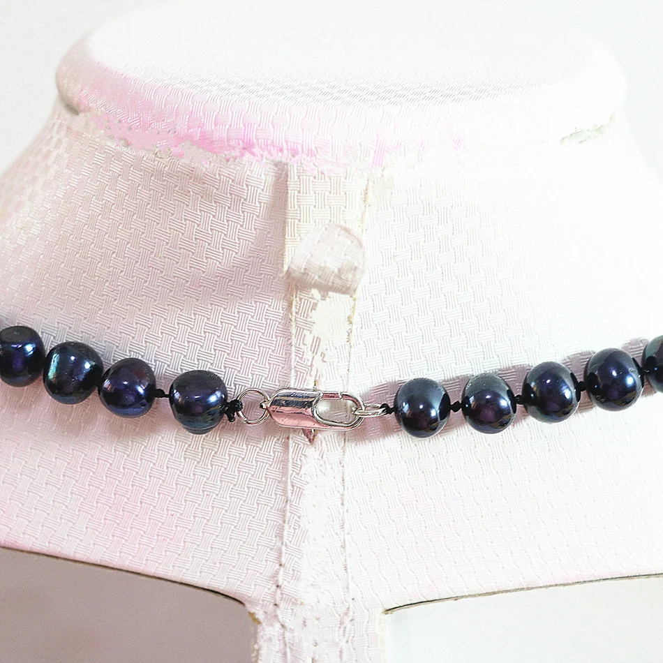 

Natural freshwater cultured black pearl necklace 7-8mm approx round beads hot sell diy necklace elegant women gifts 25inch B729