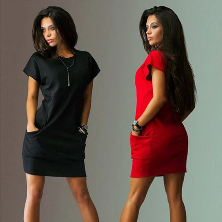

Summer Dress Women Short Sleeve O Neck Mini Dress Bodycon Pocket Loose Casual Female Dress Office Lady Work Dress Vestidos