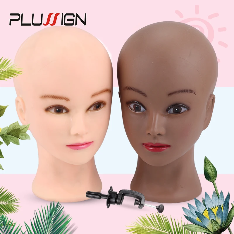 Plussign 20.5 Inch Mannequin Head For Wigs With Stand Bald Wig Head With Stand Foam Head For Make Up White And Dark Brown Color