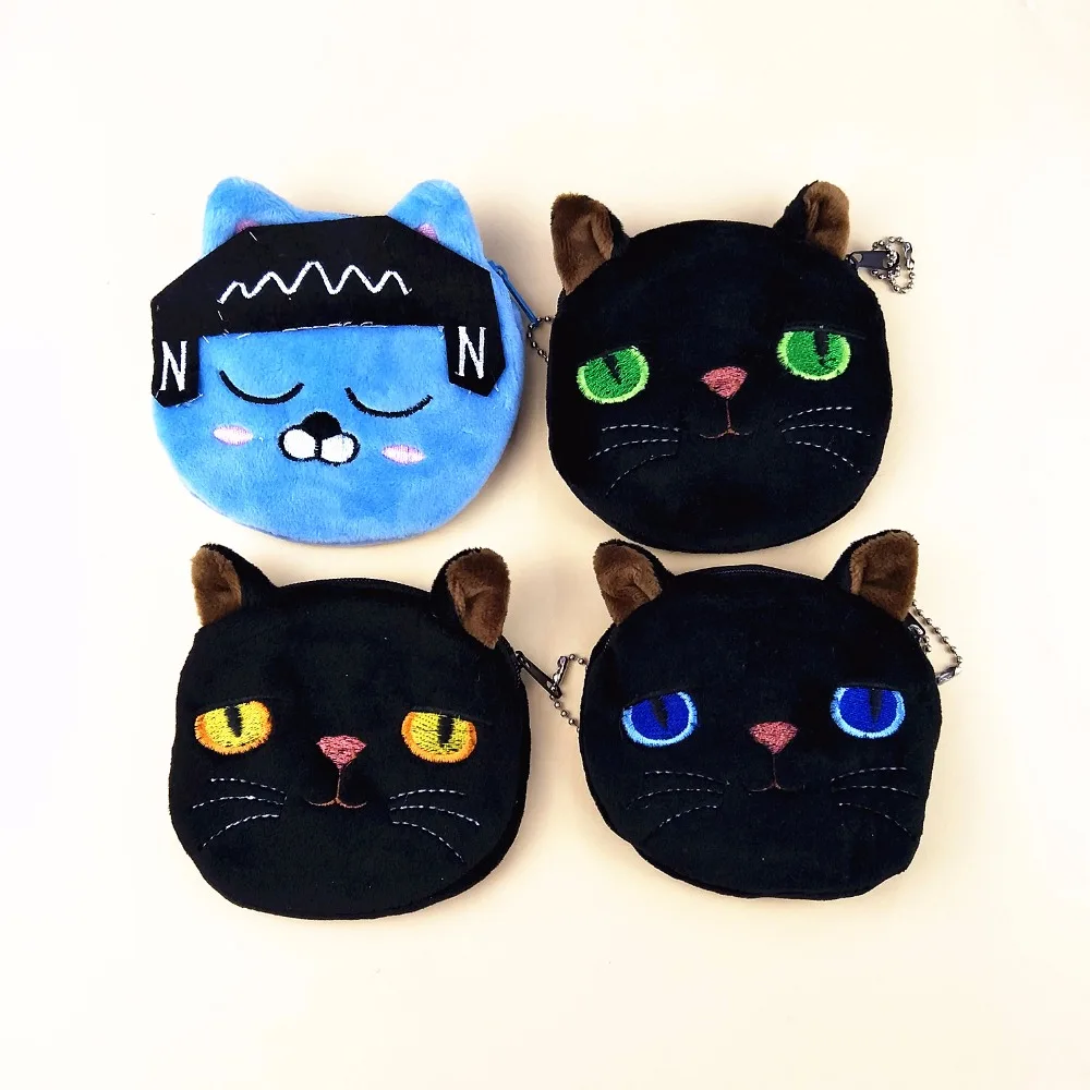 M167 милый мультяшный Кошелек для монет Черный кот синий желтый зеленые глаза