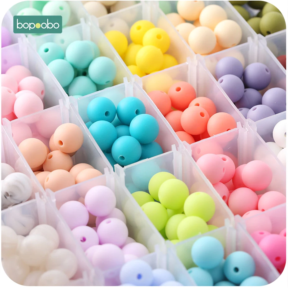 Bopoobo 15mm 10pc Silicone Beads Food Grade Silicone Baby Teething Products Chews Pacifier Chain Clips Beads Baby Teethers