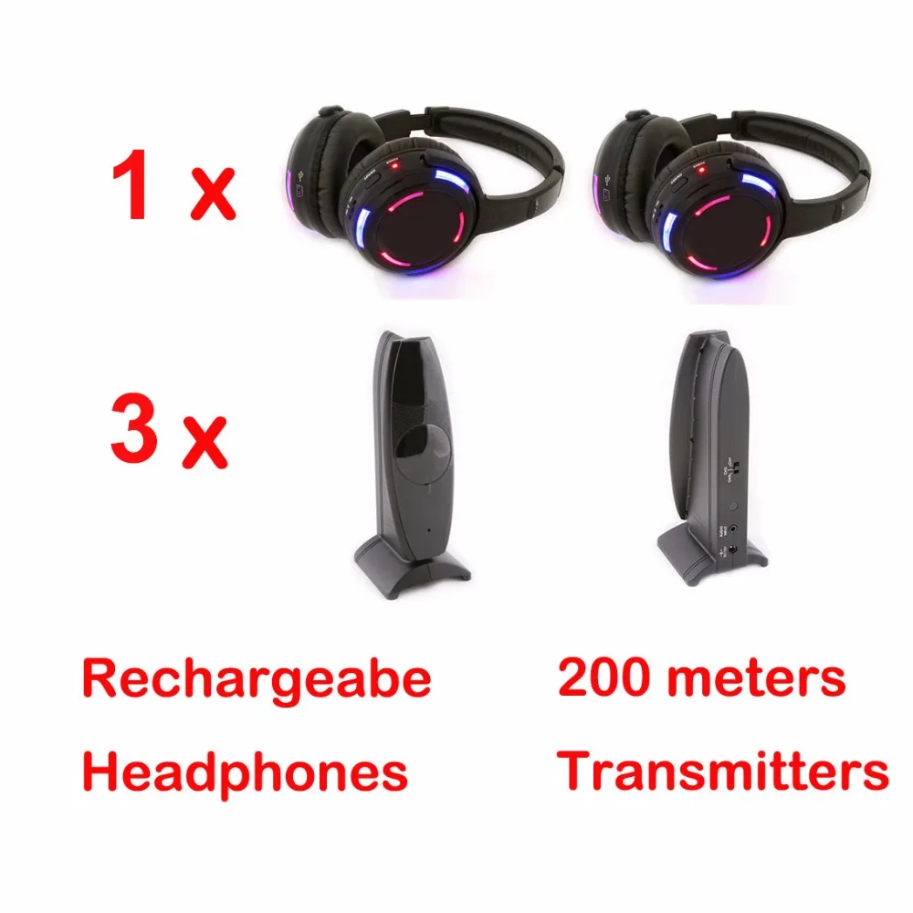 

3 Channel Silent Disco Wireless Headphones and RF Quiet Earphone for Family Party