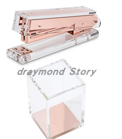 R Pen Holder Stapler Акриловый степлер из розового золота, канцелярские принадлежности для студентов и офиса, степлер, набор для стола draymond Story - Цвет: R Pen Holder Stapler
