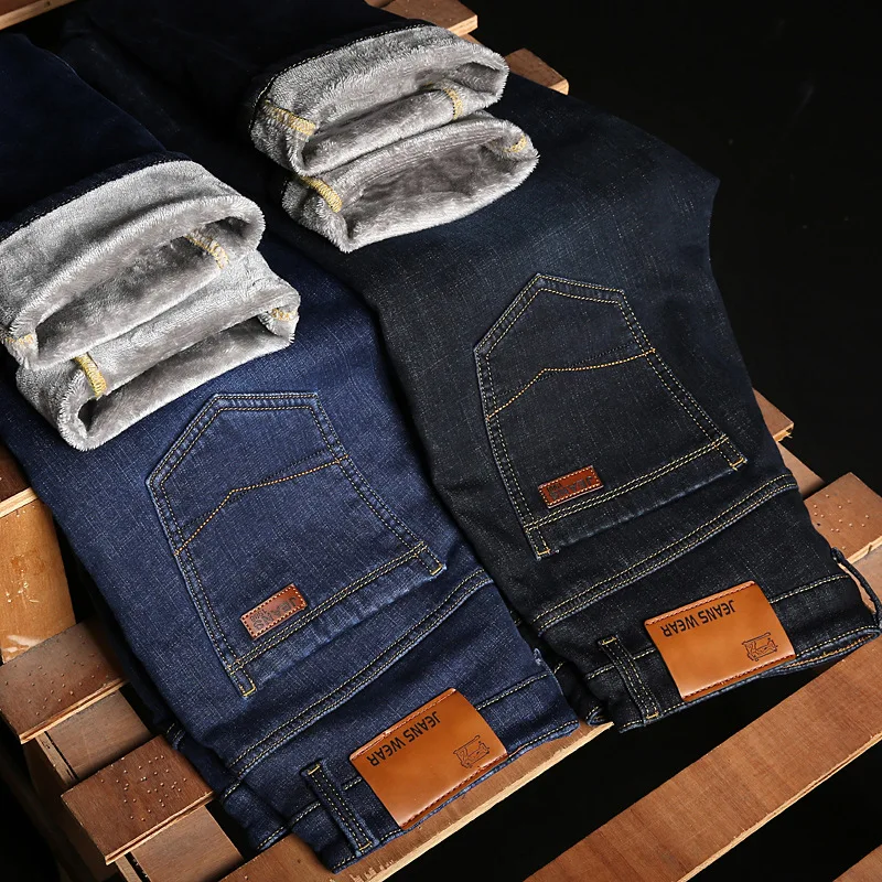 

Мужские классические джинсы, прямые мужские джинсы большого размера, зауженные дизайнерские брюки, недорогие черные обычные