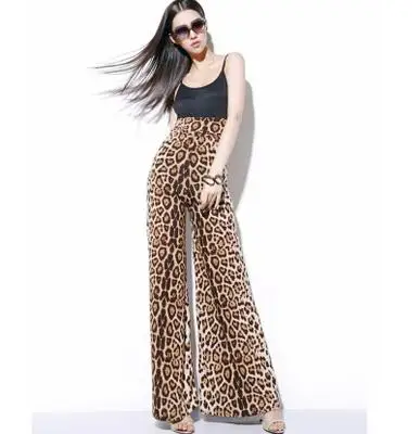Женские широкие брюки с высокой талией Boho свободные леопардовые Длинные