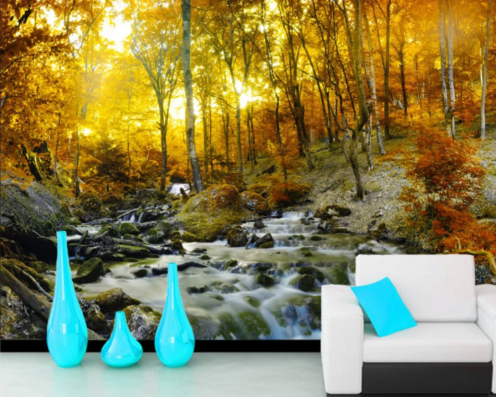 

Forests Autumn Stones Stream Nature 3d wallpaper mural papel de parede forl iving room sofa TV wall bedroom kitchen cafe bar