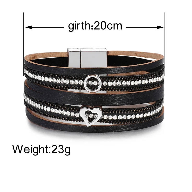 Женский Многослойный кожаный браслет MINHIN на запястье с подвеской в виде сердца |