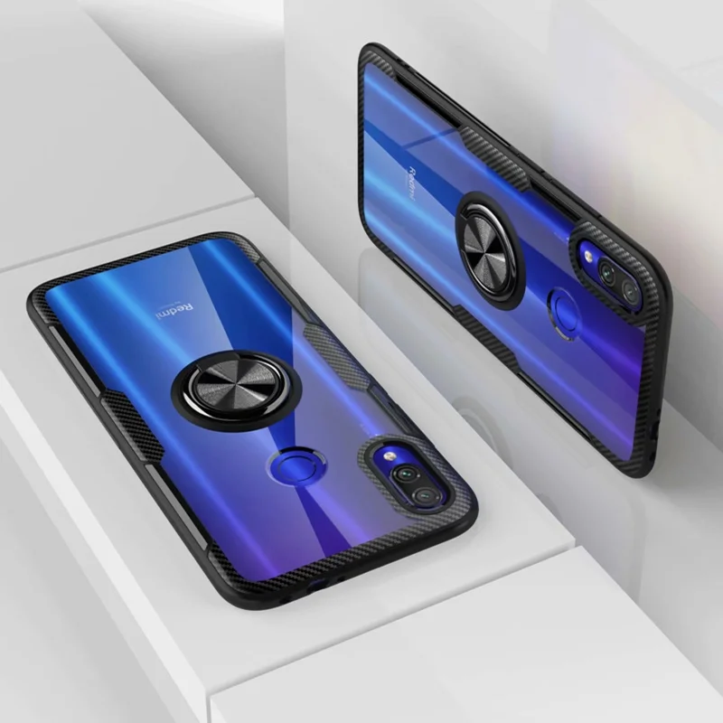 Чехол для Xiaomi Redmi Note 7 прозрачный чехол-подставка с кольцом на палец магнитный