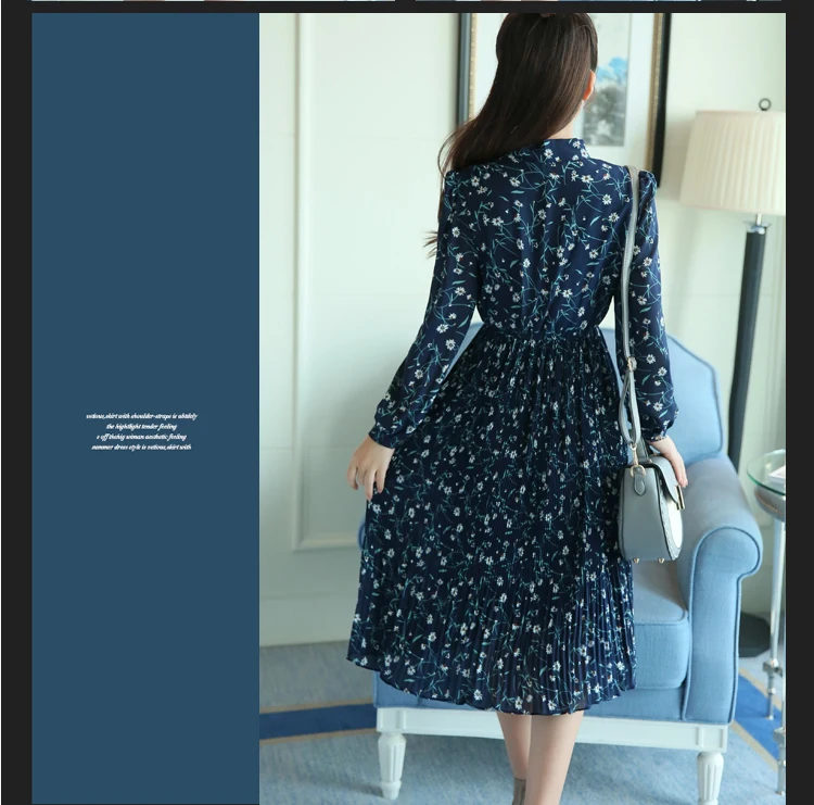 2018 весеннее шикарное женское шифоновое плиссированное платье с моно цветочным