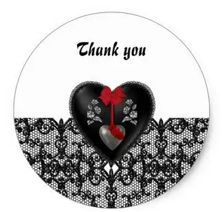 

1.5inch Romantic black lace, black heart Thank you Classic Round Sticker