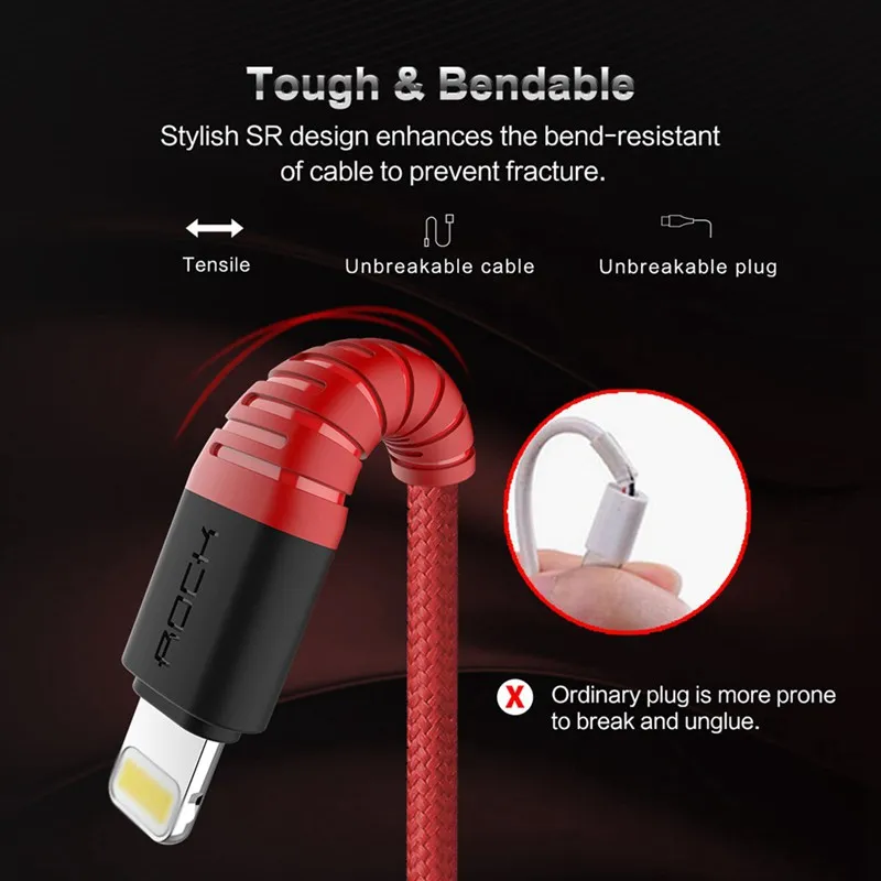 3 в 1 высокопрочный USB Type C Micro и зарядный кабель для iPhone ROCK Phone зарядное устройство