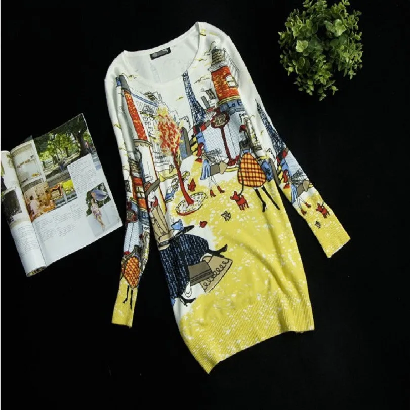 Women Fashion Sweater Dress Plus Size Casual Knit Dresses 2015 Autumn And Winter Print Long Jacket | Женская одежда