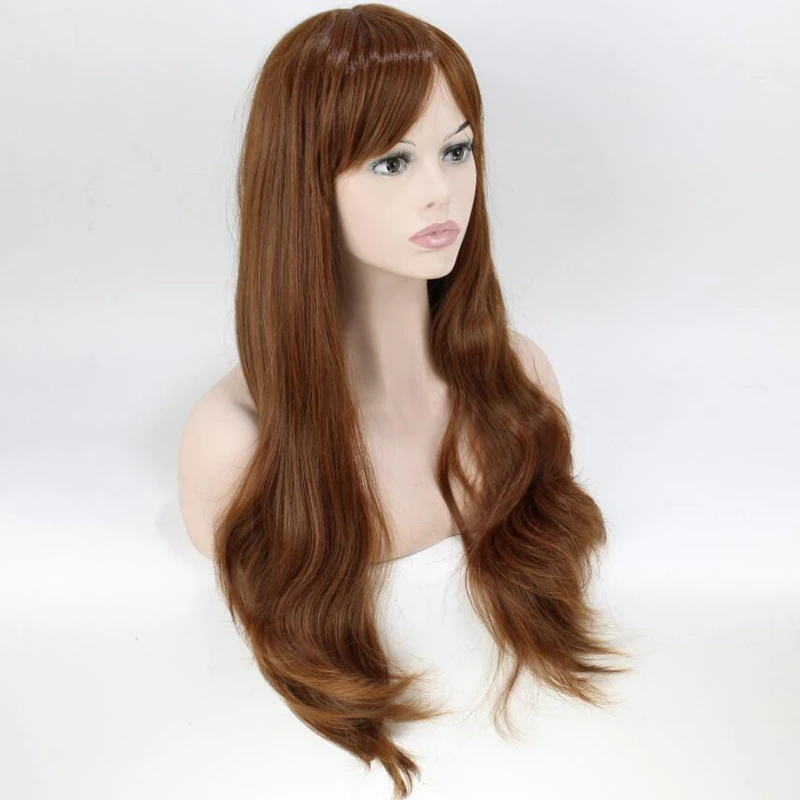 JOY&ampBEAUTY Brown Synthetic Hair Women Long Wavy Wig Thin Bang High Temperature Fiber 60cm Free Shipping | Шиньоны и парики