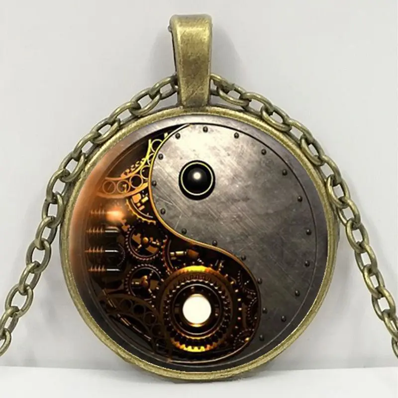 Стимпанк Ying Yang фото тибетского серебряного кабошона стеклянная подвеска