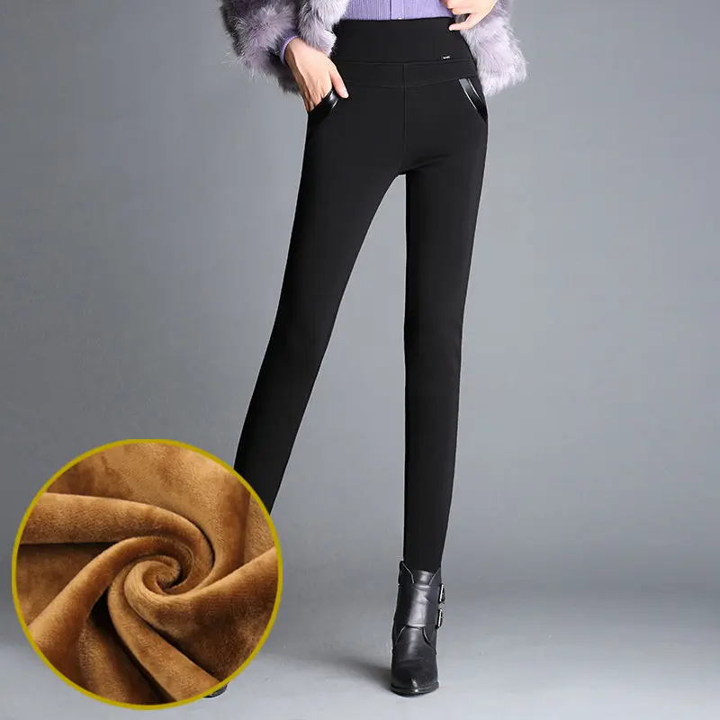 Женские леггинсы с высокой талией Pus бархатные облегающие Длинные теплые штаны