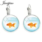 JWEIJIAO серьги-клипсы в виде золотой рыбки, стеклянные купольные Подвески с кабошоном, женские серьги, модные ювелирные изделия QF872