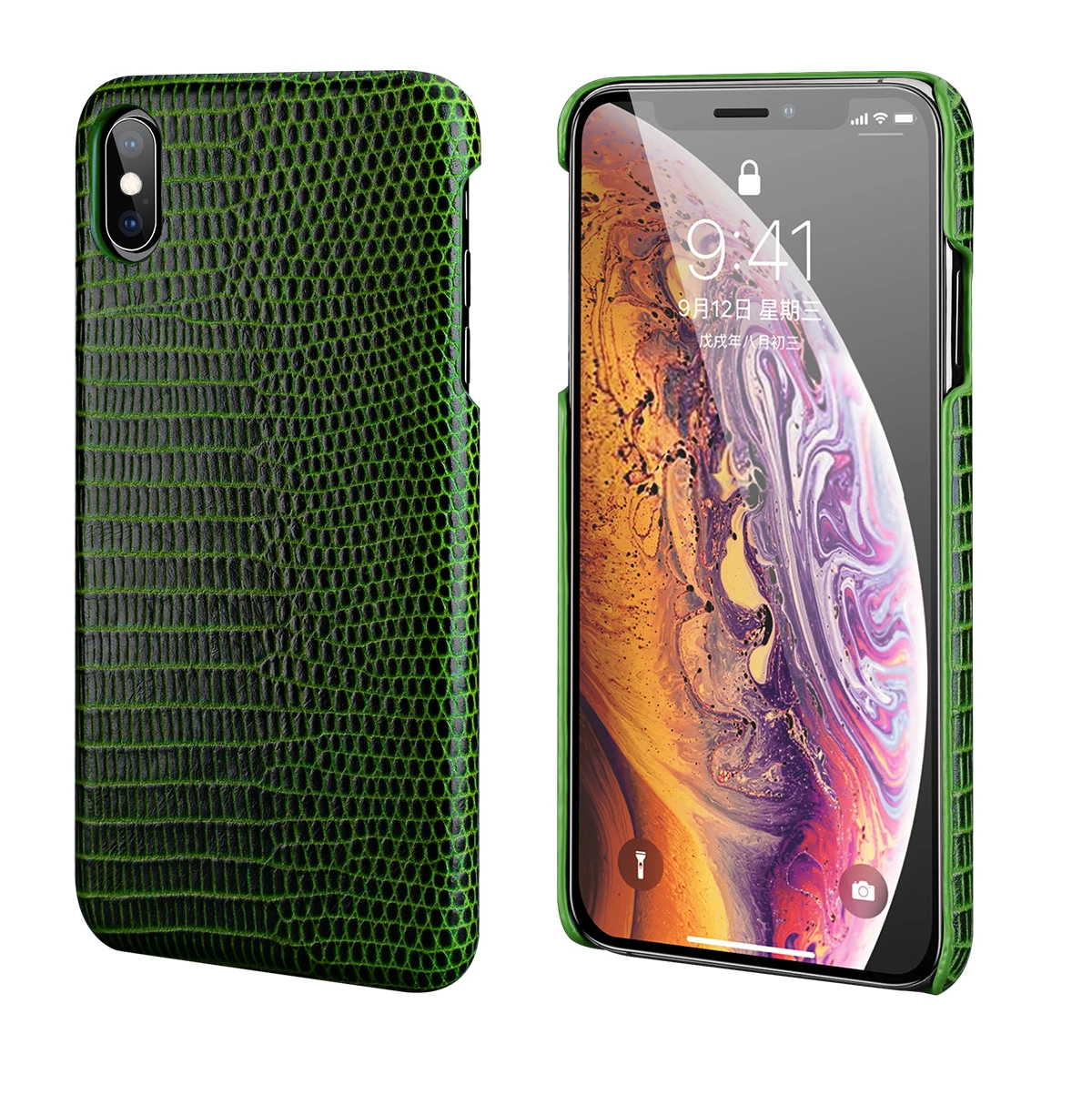Green Роскошный первый слой воловьей ящерицы задняя оболочка для Iphone Xs Max Xr X 11 8 7 6 6s Plus чехол из натуральной кожи для Iphone 11 pro max - Цвет: Green