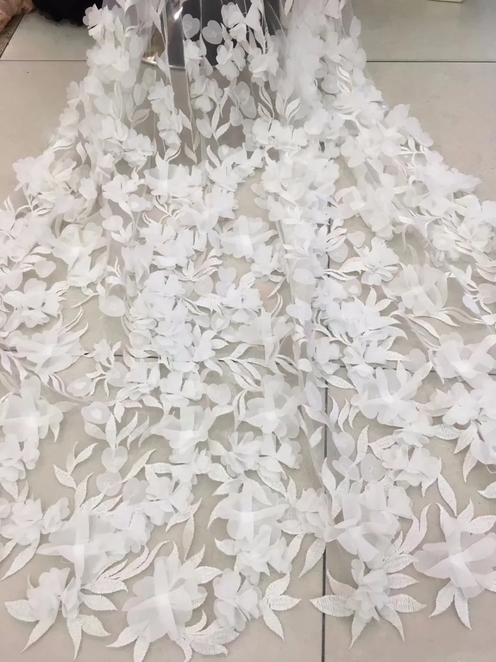 Элегантная желтая французская кружевная ткань высокого качества с 3D цветами нигерийская, африканская, французская сетка кружева с 3D цветком для женщин MM75