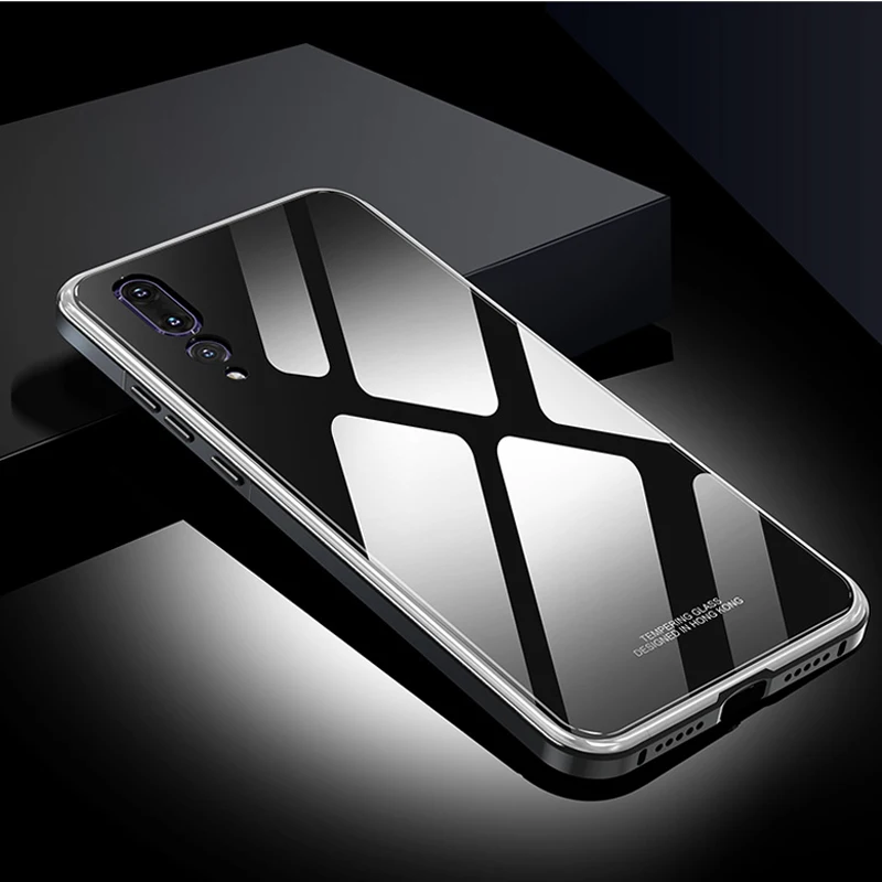 silvery Для huawei P20 чехол P20 Pro металл+ Чехлы с закаленным стеклом Vpower чехол Цветная гладкая задняя защитная крышка P 20 Pro металлический корпус - Цвет: silvery