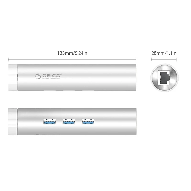 ORICO цилиндрический алюминиевый USB3.0 концентратор USB C для Ethernet сетевой адаптер 1000 Мбит/с RJ45 разветвитель для Macbook samsung huawei P20