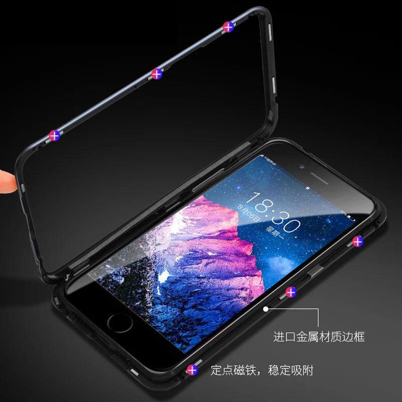 Luxury Brand Magnetic Metal 360 Degree Magnet Glass Couple Phone Case For iPhone 6 6S 7 8 Plus X 10 XS XR MAX Back Cover Coque |