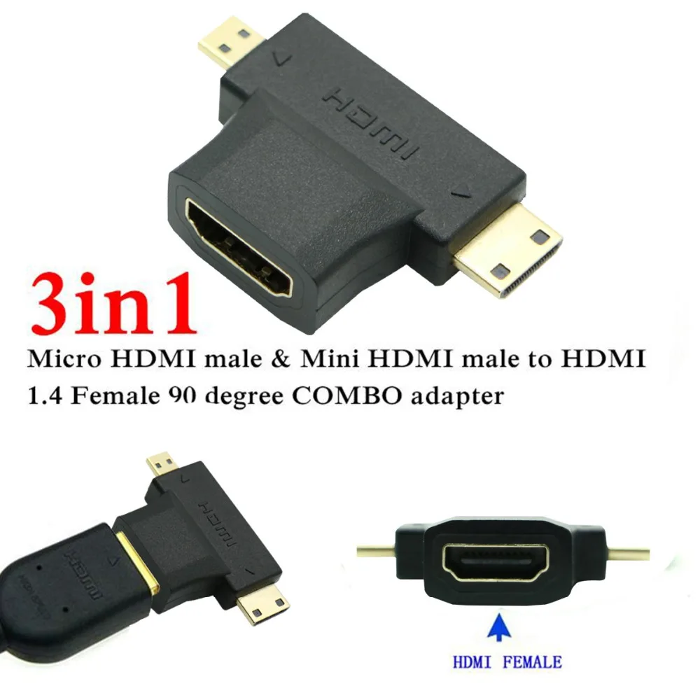 3 в 1 Micro HDMI Mini мужчина к адаптер V1.4 мужчин и женщин 90 градусов M/F комбо |
