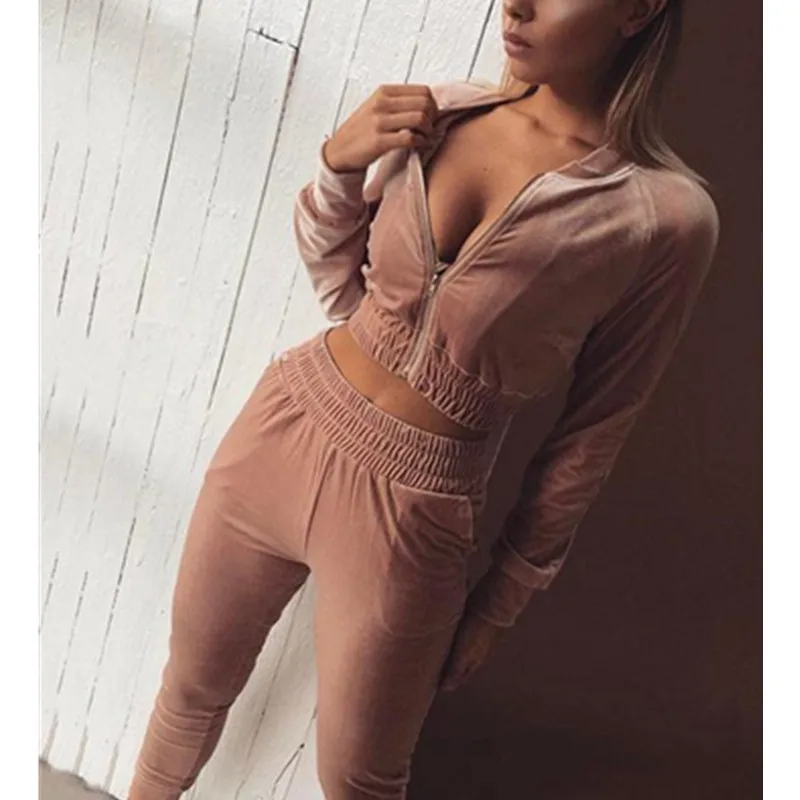 Бархатный сексуальный женский короткий топ с шортами Осенний облегающий