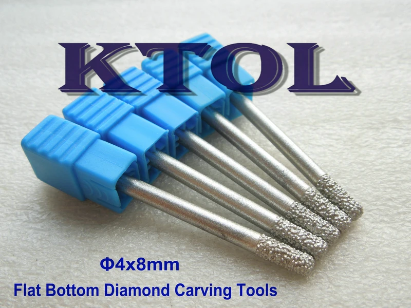 Фрезы для гравировки алмазного камня с плоским дном 5 шт. 4x8 мм торцевые