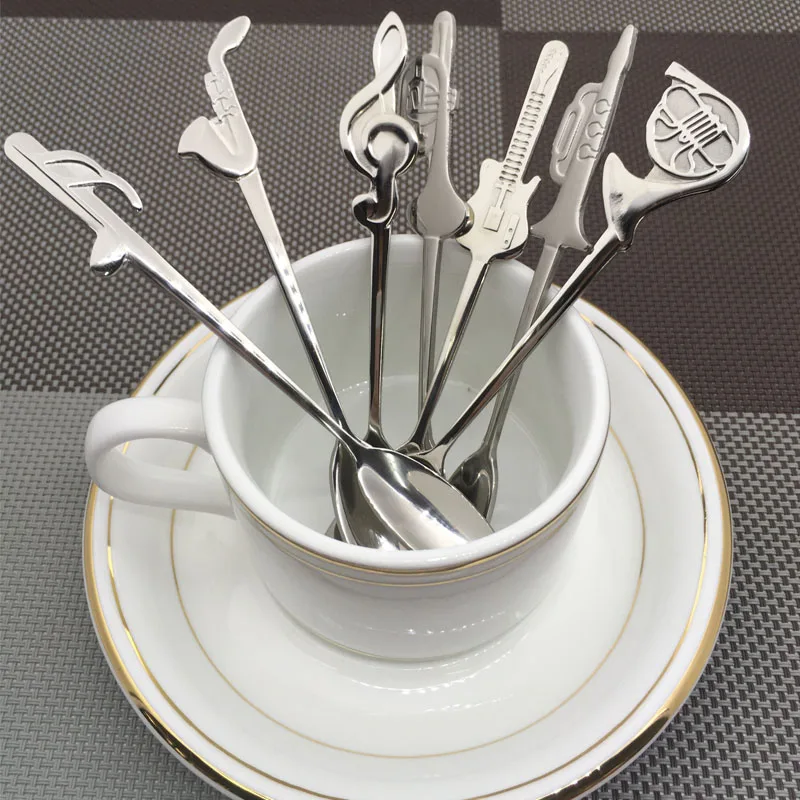 

7pcs Stainless Steel Coffee Tea Spoon Music Symbol Long Handle Creative Spoons Drinking Tools Kitchen Gadget Flatware Tableware