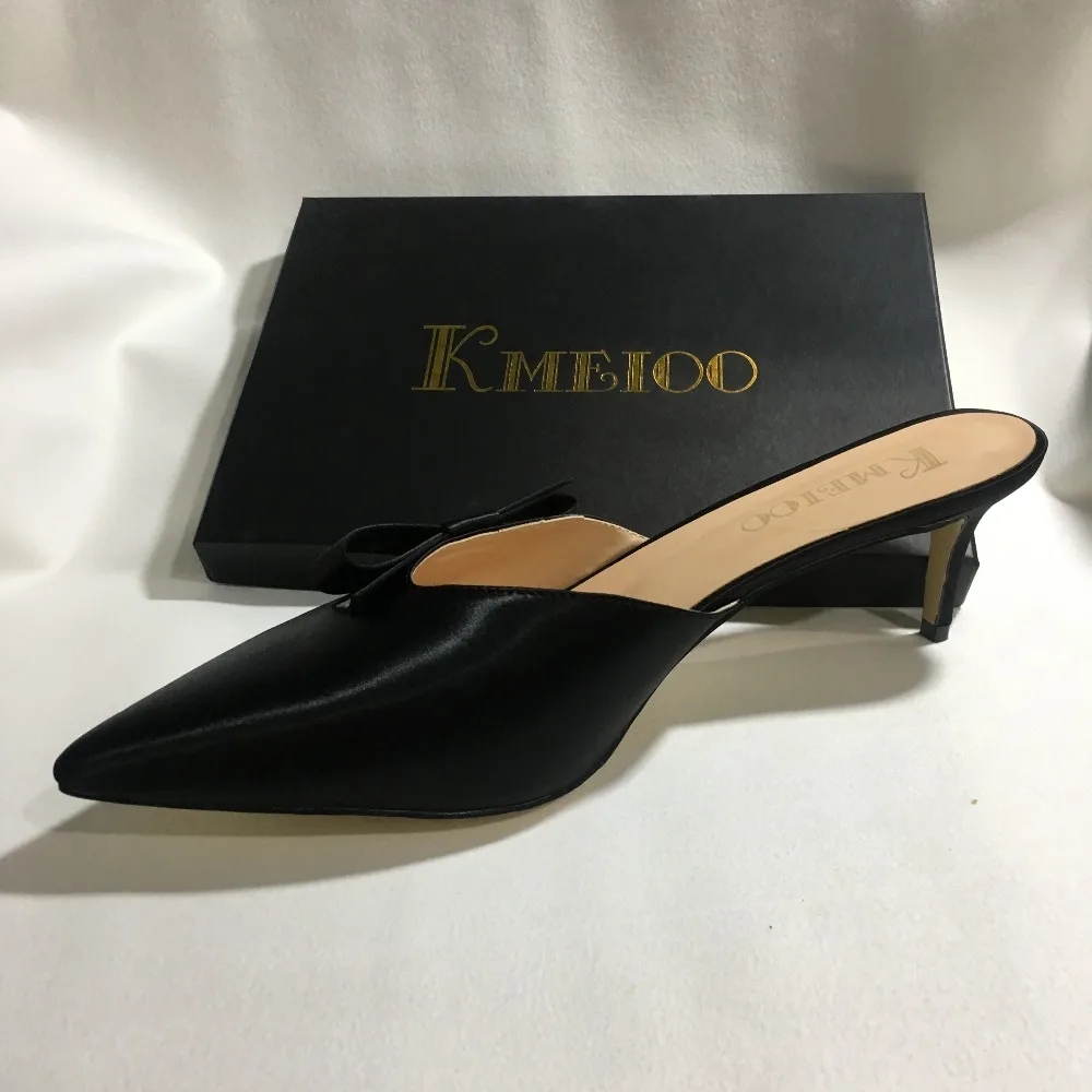 Kmeioo/милые женские босоножки без шнуровки на каблуке-рюмочке с острым носком, украшенные бабочкой; атласная модельная Повседневная обувь; 6,5 см
